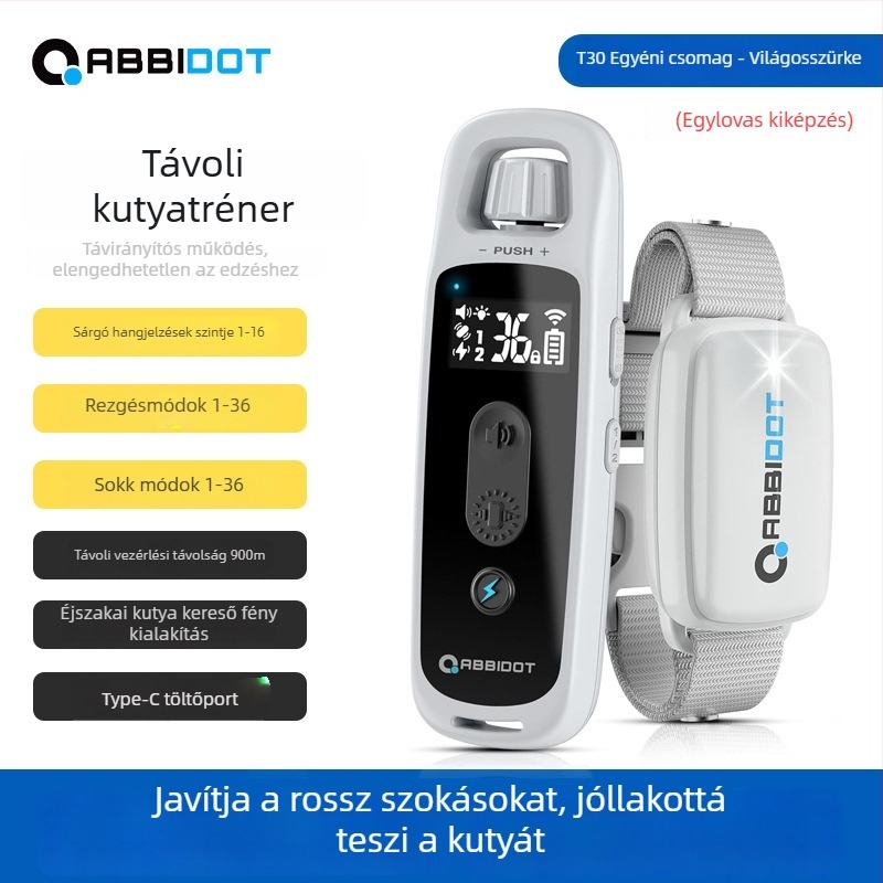ABBIDOT távirányítós elektromos sokkoló nyakörv kutyáknak — kiképző eszköz és ugatás elleni nyakörv, poliészter