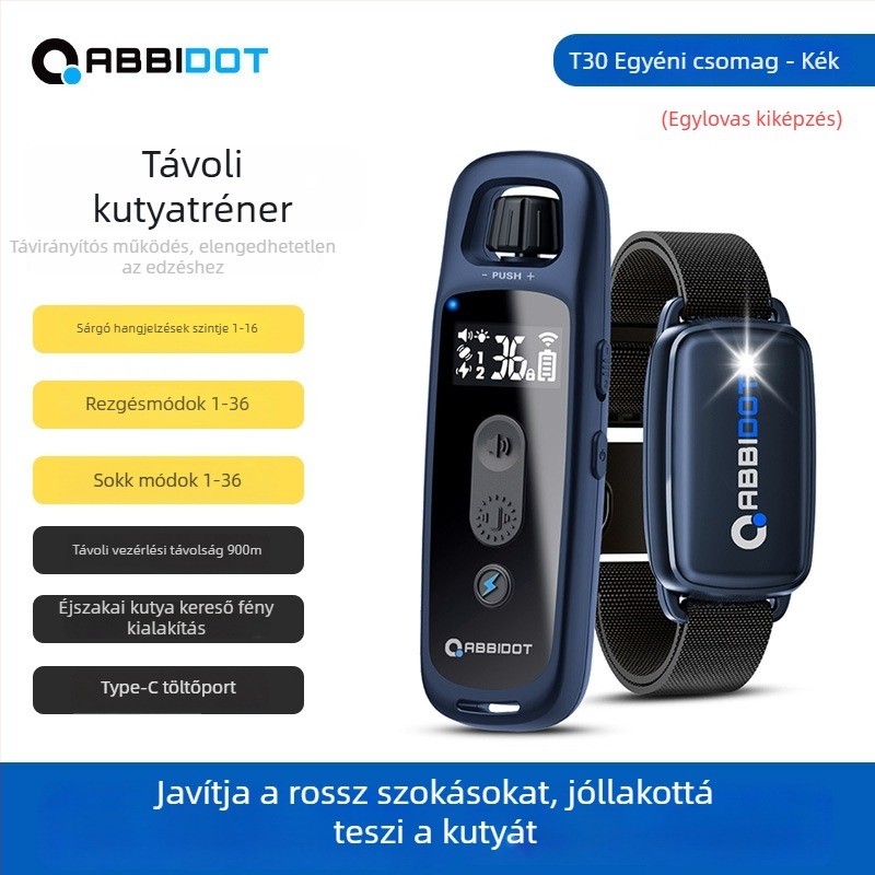 ABBIDOT távirányítós elektromos sokkoló nyakörv kutyáknak — kiképző eszköz és ugatás elleni nyakörv, poliészter