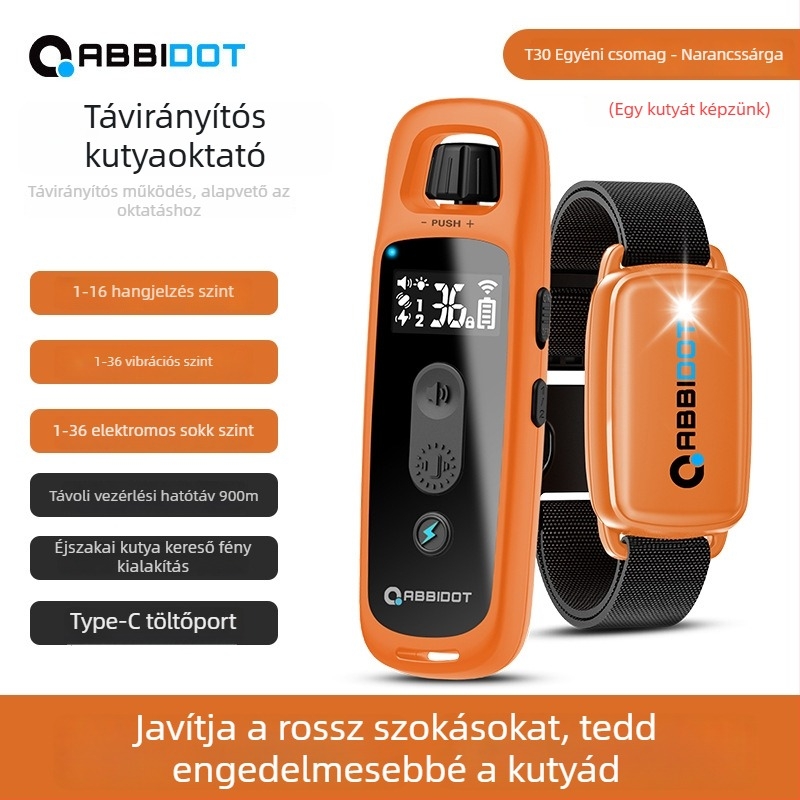 ABBIDOT távirányítós elektromos sokkoló nyakörv kutyáknak — kiképző eszköz és ugatás elleni nyakörv, poliészter