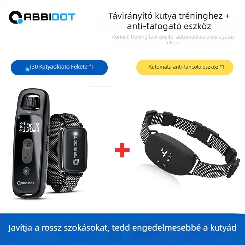 ABBIDOT távirányítós elektromos sokkoló nyakörv kutyáknak — kiképző eszköz és ugatás elleni nyakörv, poliészter