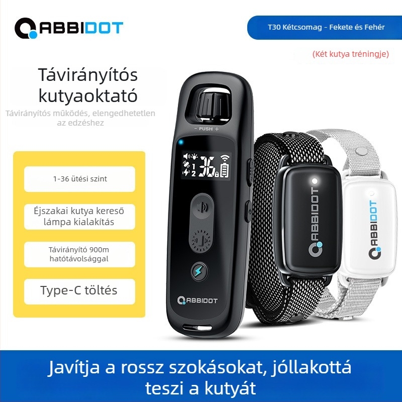ABBIDOT távirányítós elektromos sokkoló nyakörv kutyáknak — kiképző eszköz és ugatás elleni nyakörv, poliészter