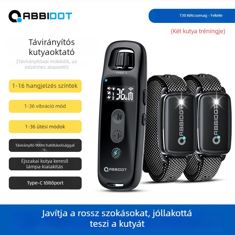 ABBIDOT távirányítós elektromos sokkoló nyakörv kutyáknak — kiképző eszköz és ugatás elleni nyakörv, poliészter