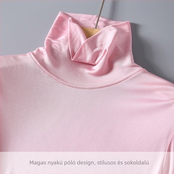 Női Mulberry selyemből készült magas galléros, hosszú ujjú alap top – karcsúsított szabás, egyszínű minta