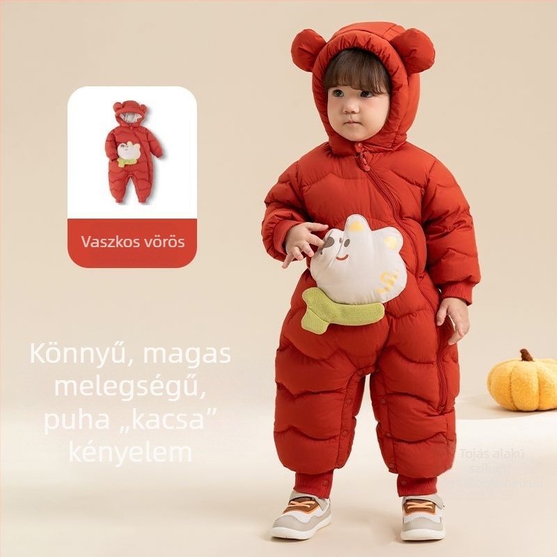 Baba down overál kapucnival, ujjnélküli, Corduroy anyagú, fő anyaga nyúl szőr, téli (0–12 hónap)
