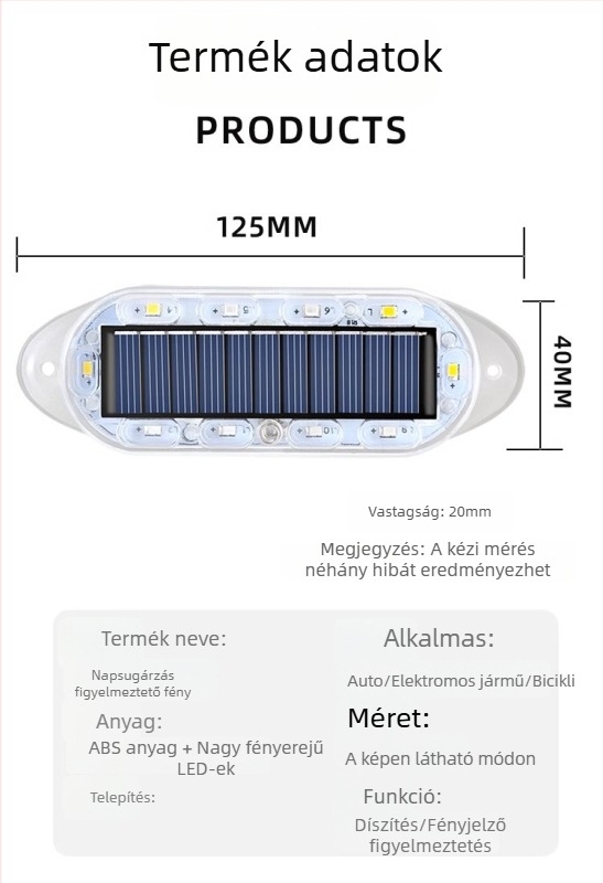 Napelemes járműriasztó villanófény - vízálló, 12V, 5W, 0,1A, Modell 100