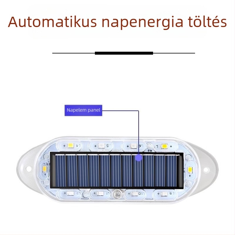 Napelemes járműriasztó villanófény - vízálló, 12V, 5W, 0,1A, Modell 100