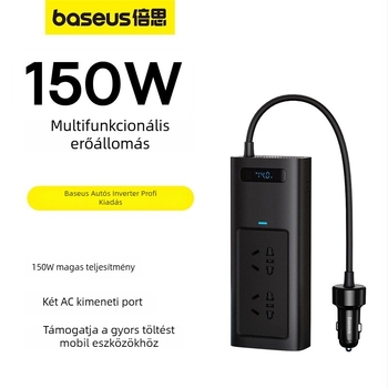 Autóinverter Pro verzió, 150 W, három port, teljes gyorstöltés, intelligens digitális kijelző, csendes működés