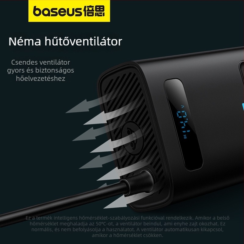 Autóinverter Pro verzió, 150 W, három port, teljes gyorstöltés, intelligens digitális kijelző, csendes működés
