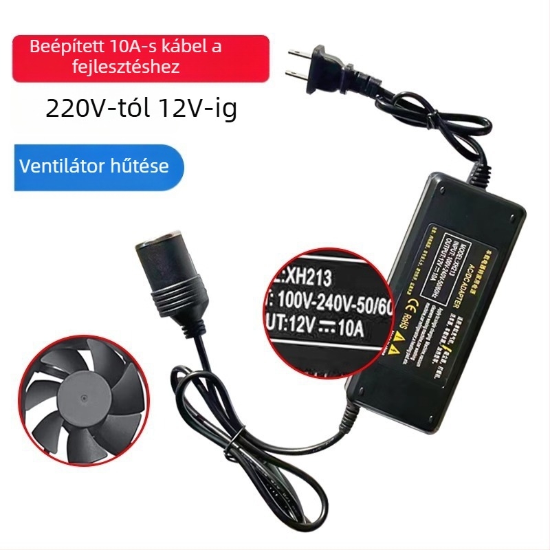 Autókonverter 220V AC-ról 12V DC-re cigarettagyújtó aljzattal, 120W, ABS ház