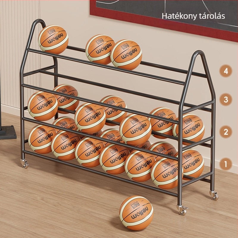 Mobil labdatároló állvány tornaterembe – szénacél keret, Evesigar/Isijia márka, kosárlabda, röplabda és futball számára