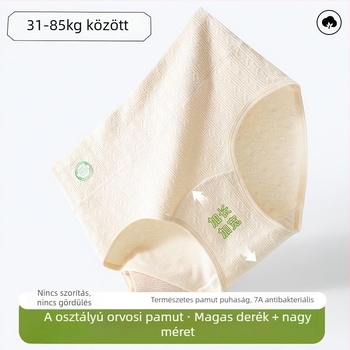 Női pamut magas derekú bugyi, antibakteriális, lélegző, haskontrollal, jacquard mintázat; fő anyag 95–100% pamut, szeméremrész 100% pamut