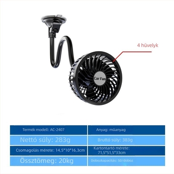 12V-os autóventilátor szívókoronggal, nagy sebességű, 7W, modell AC-2407