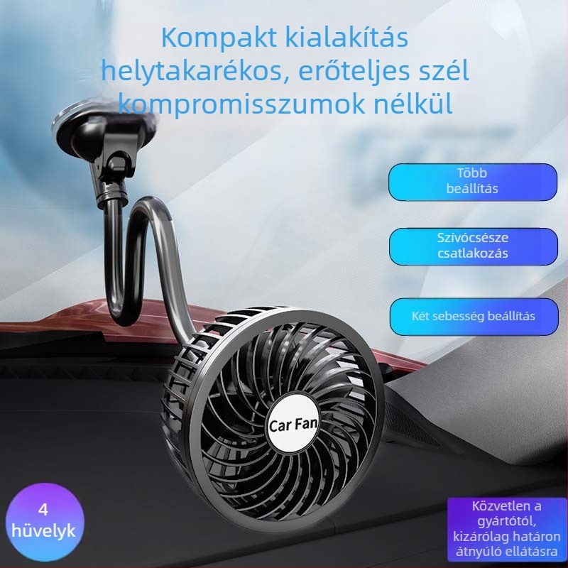 12V-os autóventilátor szívókoronggal, nagy sebességű, 7W, modell AC-2407
