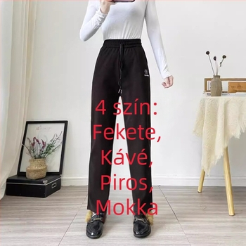 Mohair fleece női nadrág, magas derék, egyenes szabás, hímzés, mikroelasztikus