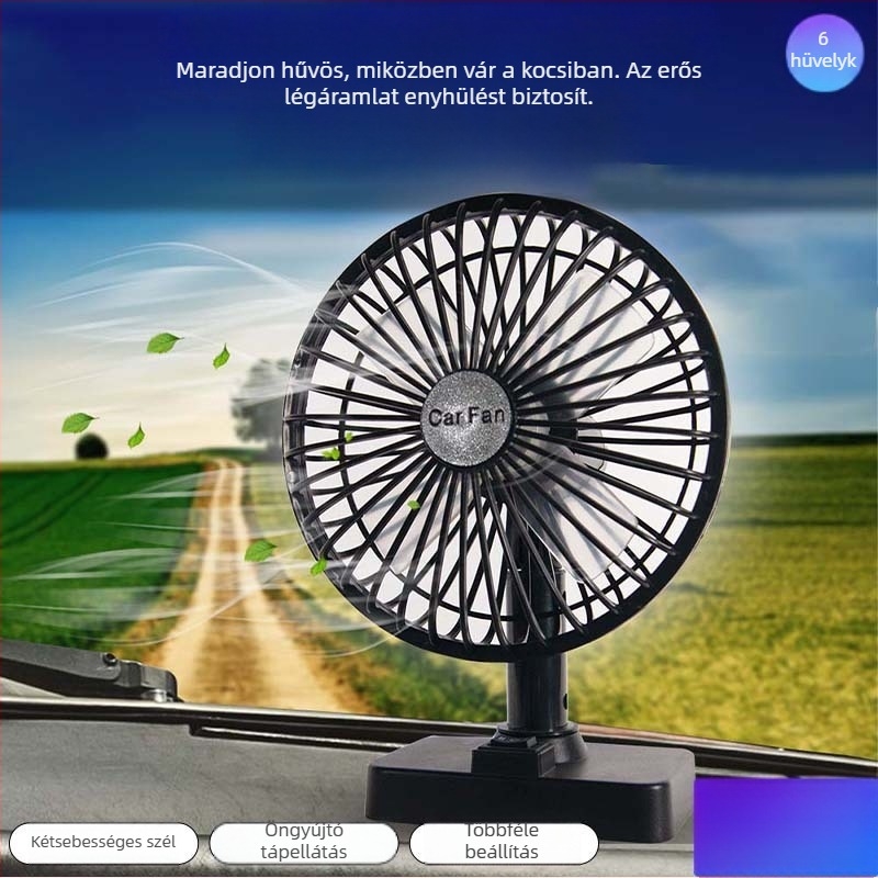 AC-2309 hordozható autóventilátor, USB töltés, 3W, ABS műanyag