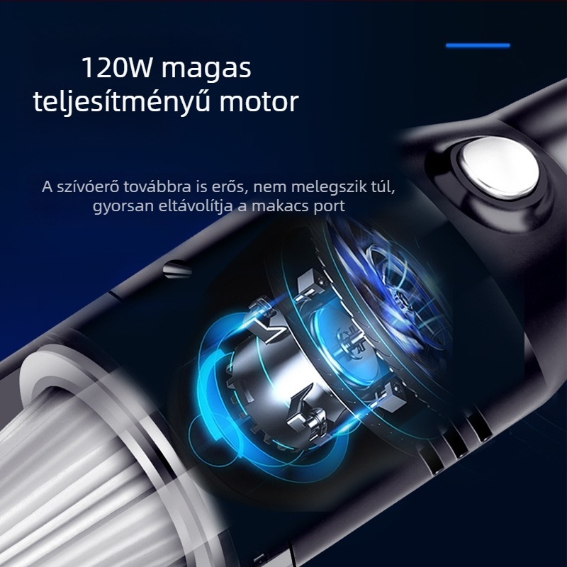 Autó Mini Porszívó, vezeték nélküli, hordozható, 5500 Pa szívóerő, 120 W bemeneti teljesítmény, 7,4 V tápegység