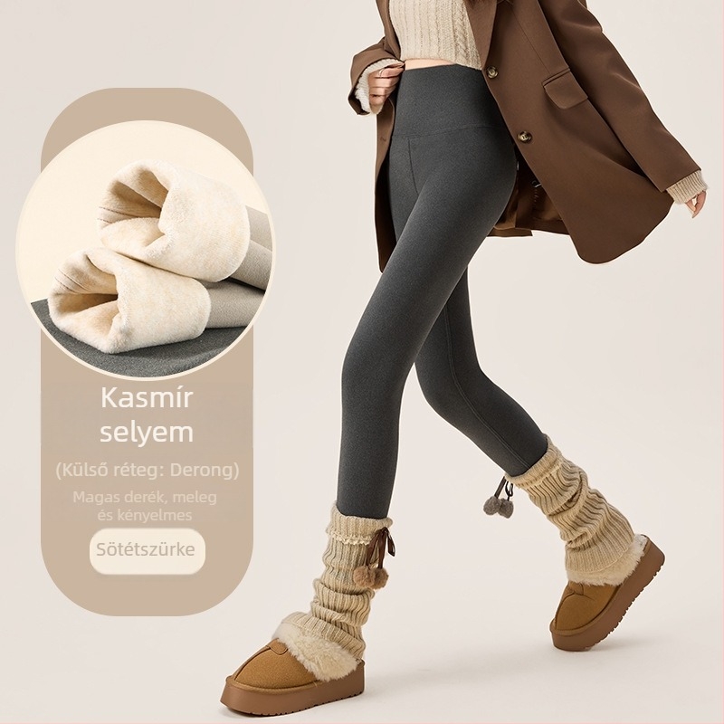 Női kasmírselyem fleece-ből készült termos leggings, vastag és meleg őszre és télre, szűk szabás, nagy méretek.