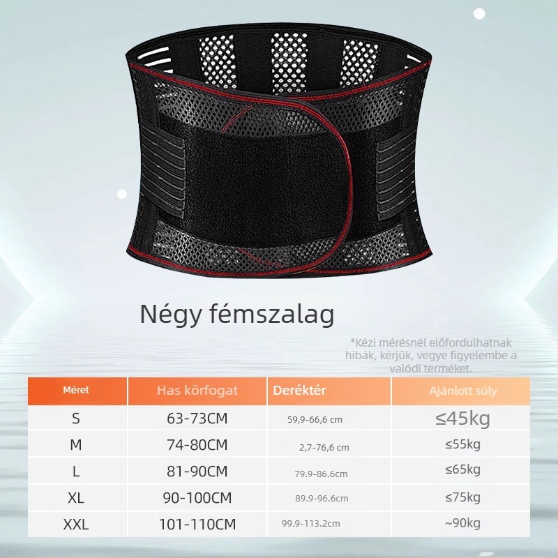 Acéllemezes deréköv, vékony kivitel, négy évszakos deréktámasz és formázás – Márka: Happy point; Alkalmas sport: guggolás; Kategória: derékvédő; Védett rész: derék