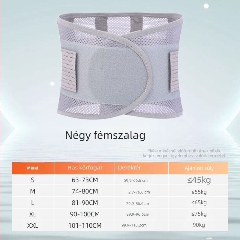 Acéllemezes deréköv, vékony kivitel, négy évszakos deréktámasz és formázás – Márka: Happy point; Alkalmas sport: guggolás; Kategória: derékvédő; Védett rész: derék