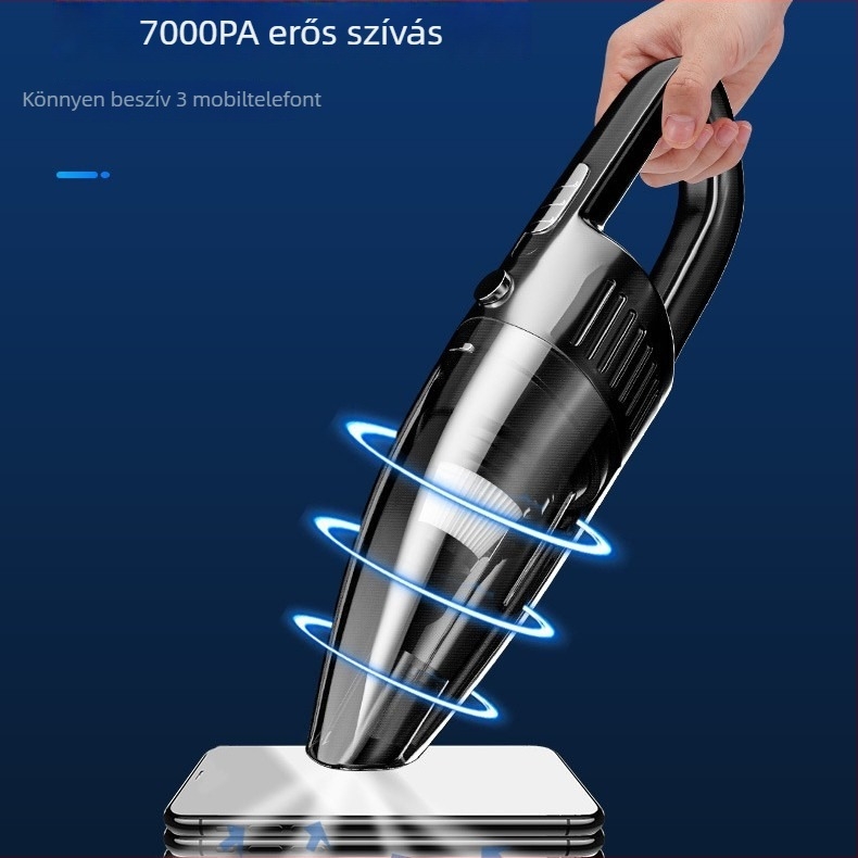 Hordozható kézi autó porszívó, újratölthető, 7.4V, 120W, 7500 Pa szívóerő