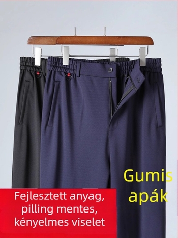 Férfi casual nadrág tavasz–őszre, magas derék, elasztikus derék, egyenes szabás, stretch anyag, több zseb