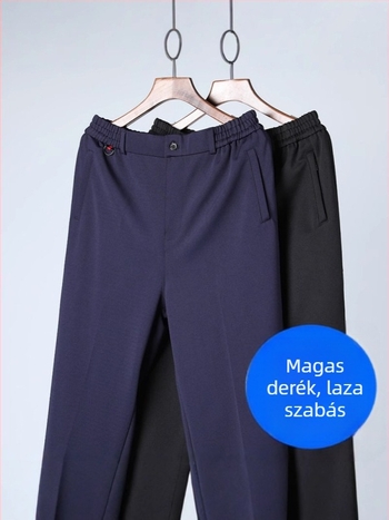Férfi casual nadrág tavasz–őszre, magas derék, elasztikus derék, egyenes szabás, stretch anyag, több zseb