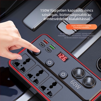 Autó- és teherautóhoz készült 12V/24V–220V multifunkciós inverter, aljzattal és független kapcsolóval