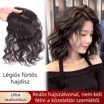 Valódi hajból készült göndör hajrész nőknek, bolyhos kiegészítő a fejtetőre, elfedi a fehér hajat, természetes dúsítás, könnyű és láthatatlan