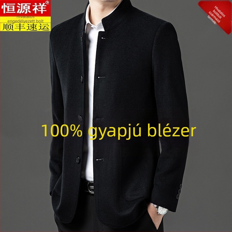 Corduroy kabát álló gallérral, egyrendben záródó, lazán szabott, patch zsebek