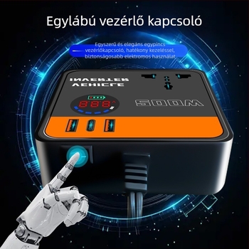 Járműre szerelt inverter 12V/24V–ról 220V-ra, 200W, BS-2334, ABS ház