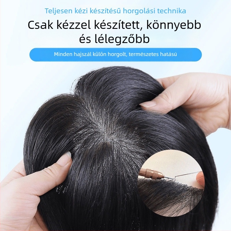 Női koronatopper valódi emberi hajból, egyenes, volumen, ősz haj fedése, természetes varrat nélküli hatás, hossz 25/30/35 cm