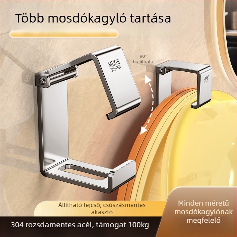 Rozsdamentes acél mosdó tartó – fúrás nélküli, falra akasztható, 1 réteg, 5–10 kg teherbírás, elektroplatinált felület