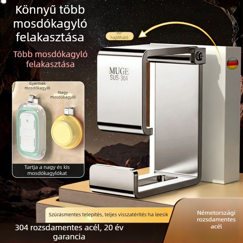 Rozsdamentes acél mosdó tartó – fúrás nélküli, falra akasztható, 1 réteg, 5–10 kg teherbírás, elektroplatinált felület