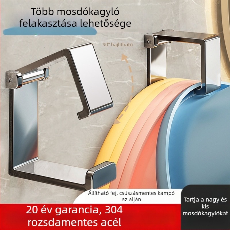 Rozsdamentes acél mosdó tartó – fúrás nélküli, falra akasztható, 1 réteg, 5–10 kg teherbírás, elektroplatinált felület