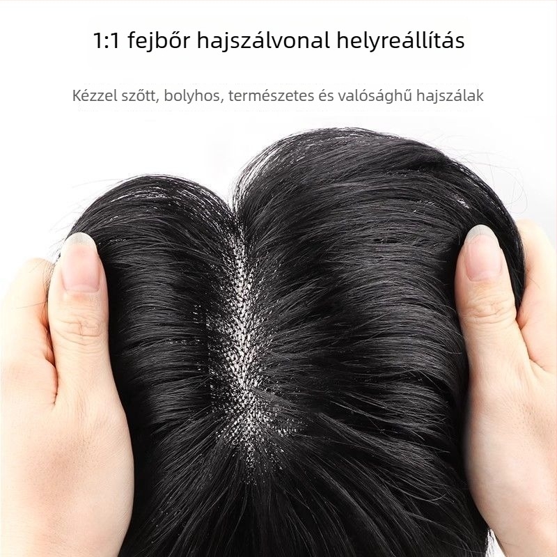 Férfi rövid paróka valódi hajból, topper a fejtetőn három részes elválasztással, varrat nélküli hangerő-növelés, puha, természetes textúra