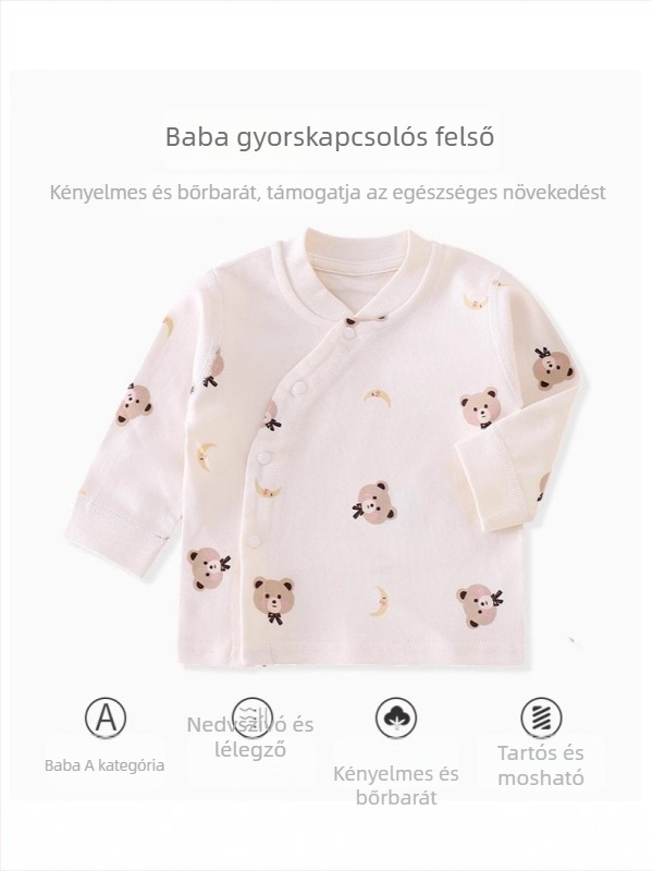 Újszülött babatop 100% pamutból, Brushed, V-nyakú, kapucniátlan, uniszex, tavasz–őszre