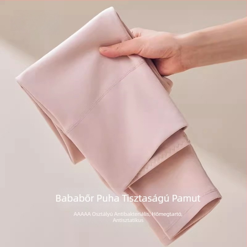 Női magas derekú pamutnadrág őszi-téli időszakra, 100% pamut, vastag plüss bélés, meleg leggings