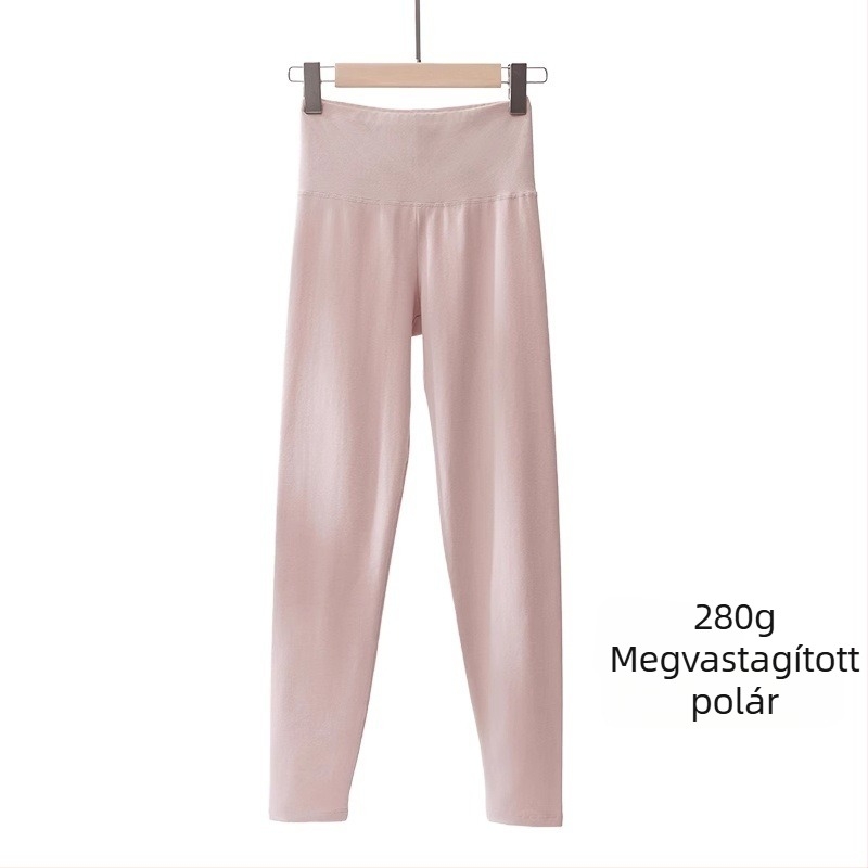 Női magas derekú pamutnadrág őszi-téli időszakra, 100% pamut, vastag plüss bélés, meleg leggings