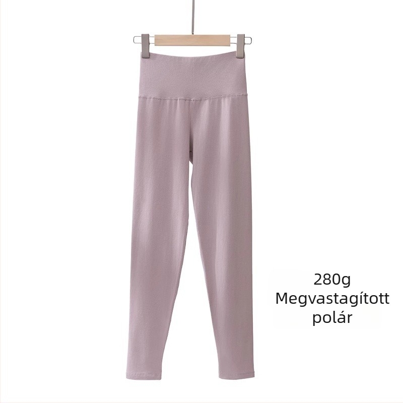 Női magas derekú pamutnadrág őszi-téli időszakra, 100% pamut, vastag plüss bélés, meleg leggings