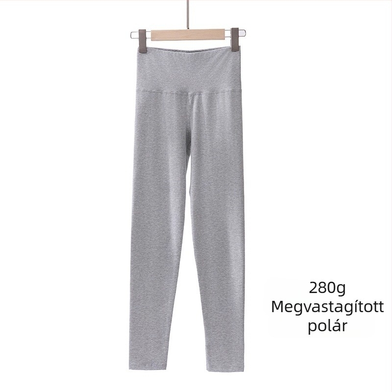 Női magas derekú pamutnadrág őszi-téli időszakra, 100% pamut, vastag plüss bélés, meleg leggings