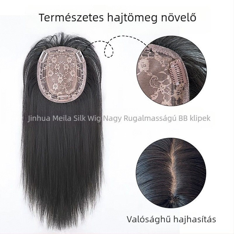 Női paróka nagy háló alapú, légies frufruval, hosszú egyenes haj, magas koronával, ősz haj fedése