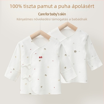 Újszülött pamut hosszú ujjú felső, V-nyakú, 100% pamut, minden évszakra
