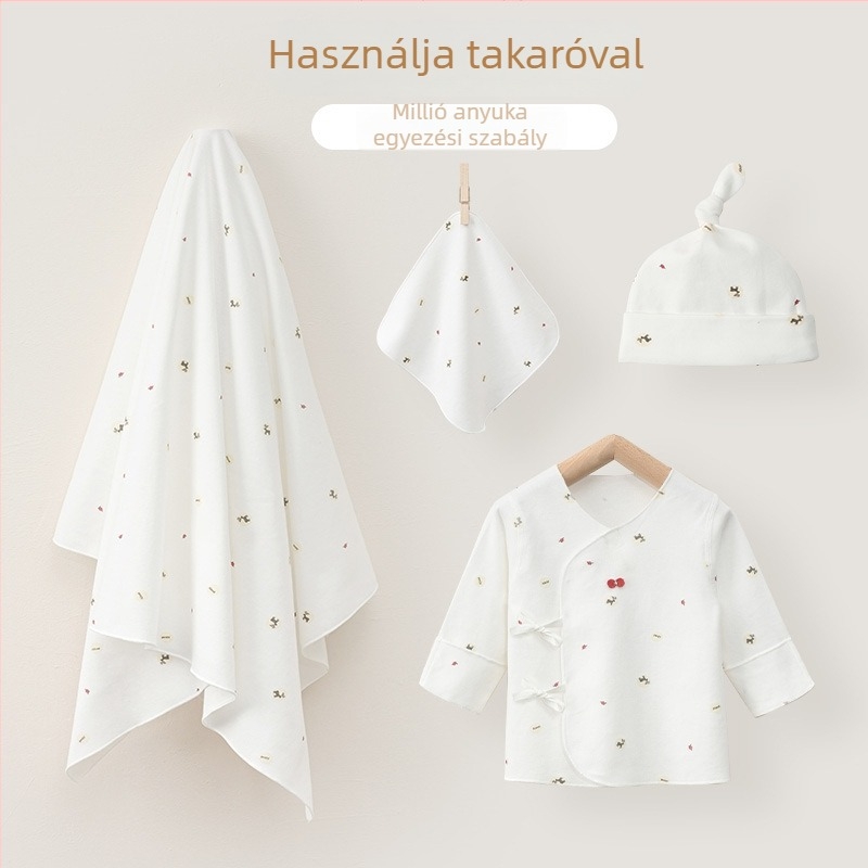 Újszülött pamut hosszú ujjú felső, V-nyakú, 100% pamut, minden évszakra