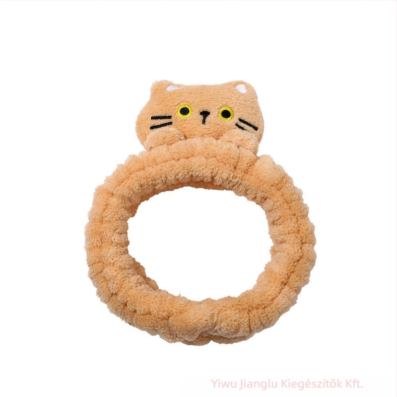 Rajzfilmszerű macska fül fejkendő arcmosáshoz, plüss, csúszásmentes, kockás mintázat — Jianglu Jewelry