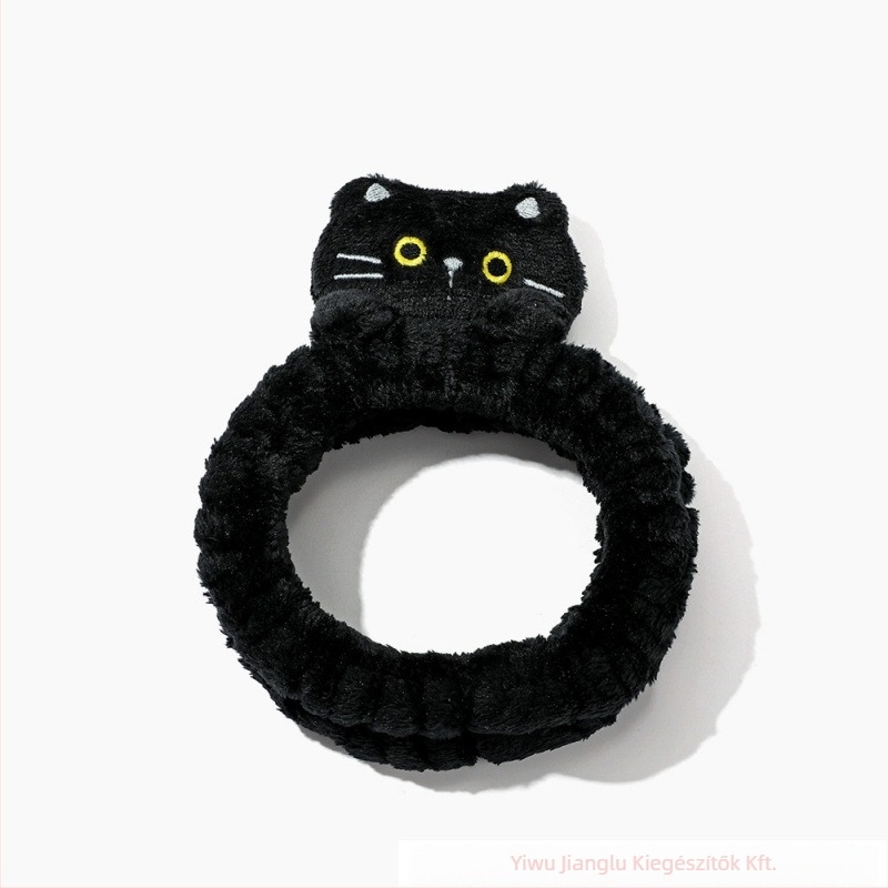 Rajzfilmszerű macska fül fejkendő arcmosáshoz, plüss, csúszásmentes, kockás mintázat — Jianglu Jewelry