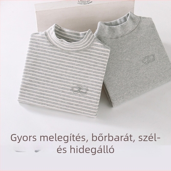 Gyerekeknek készült sávos pamut felső, vastagított melegítő hatás, kerek nyakú, kapucni nélküli, 95% pamut, uniszex, 3–8 éveseknek
