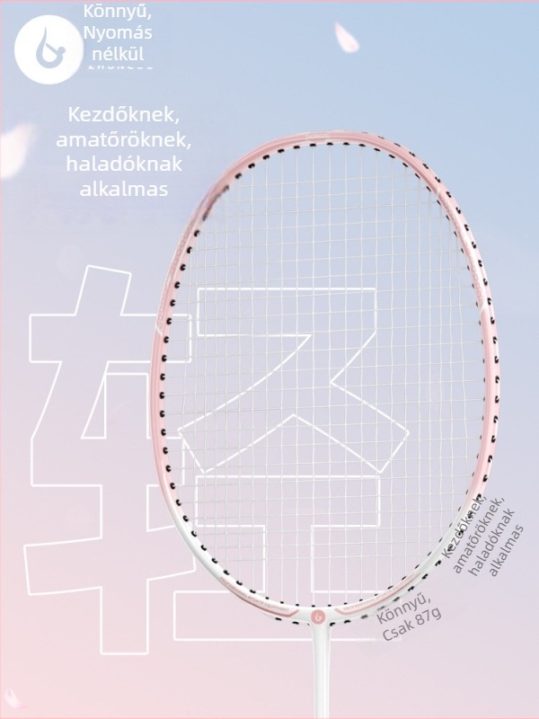 Tollaslabdaütő alumínium-karbon váz, tömeg 85–89 g, fogó G3, egyenes nyél, szálas selyem húrok