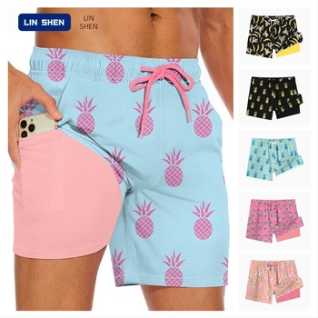 Férfi strand rövidnadrág, kétszeres réteggel, gyorsan száradó — 95% poliészter, 5% spandex; szövött anyag, mikroelasztikus