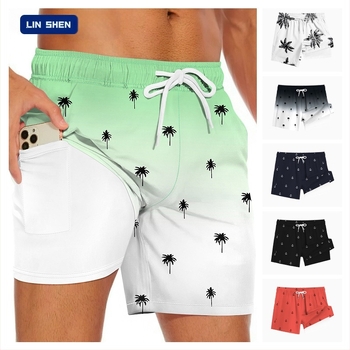 Férfi strand rövidnadrág, kétszeres réteggel, gyorsan száradó — 95% poliészter, 5% spandex; szövött anyag, mikroelasztikus