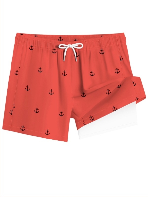 Férfi strand rövidnadrág, kétszeres réteggel, gyorsan száradó — 95% poliészter, 5% spandex; szövött anyag, mikroelasztikus